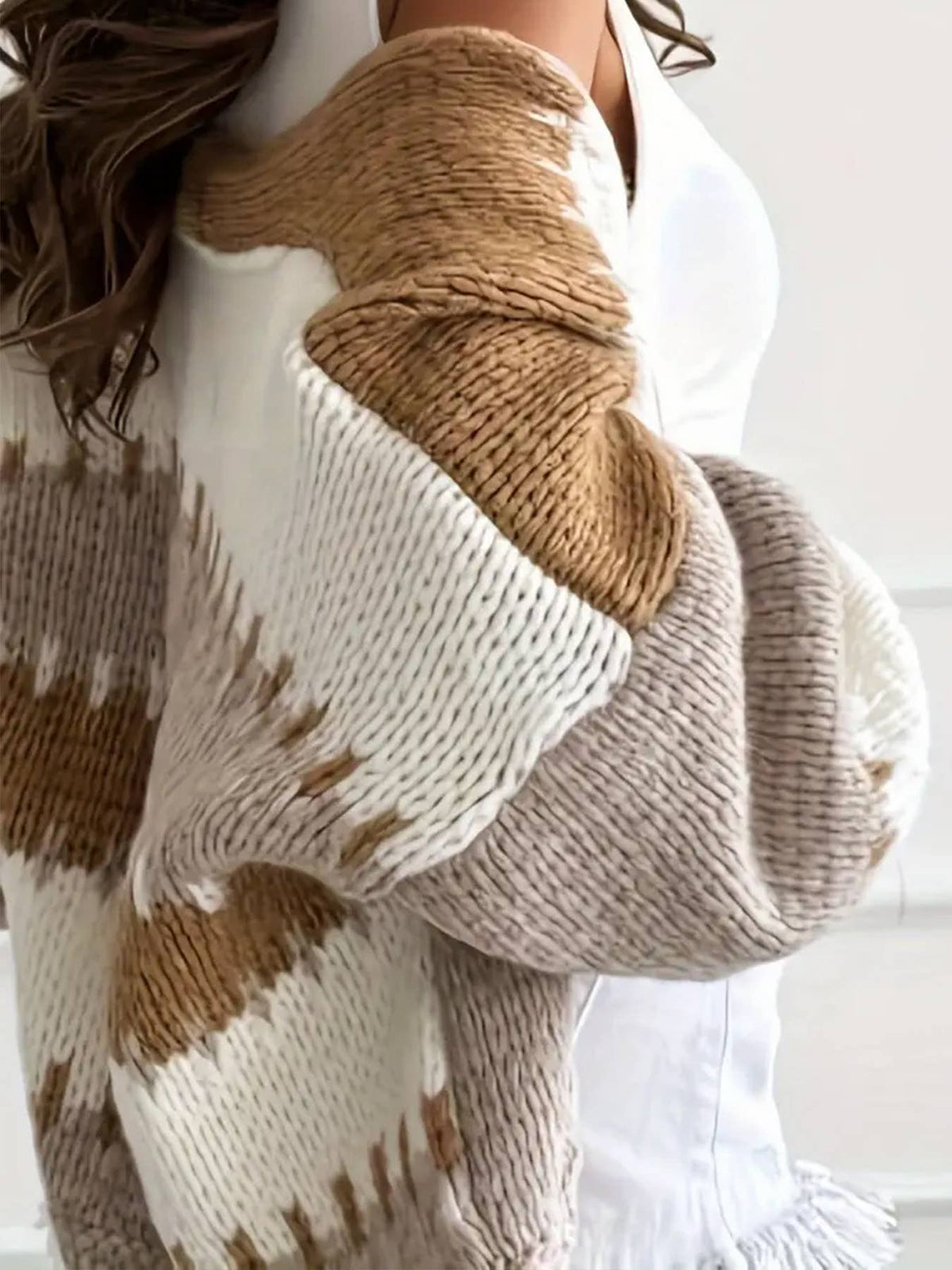 Colorblock Knit Cardigan Cozy Long Sleeve Open Jacket