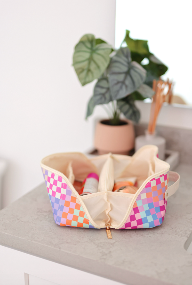Happy Checkered- Hold All Make Up Bag (Multi Checkered)