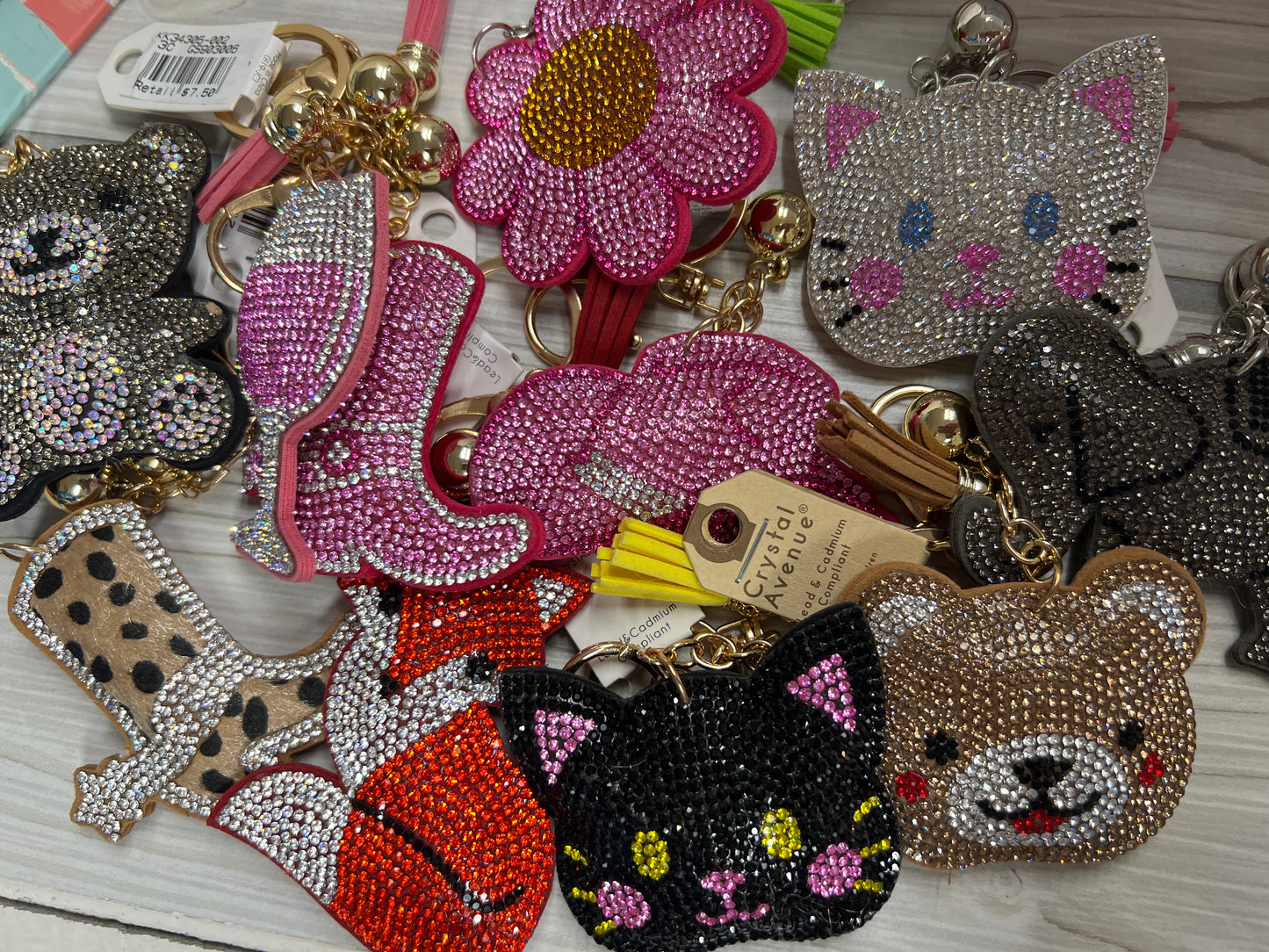 Rhinestone Puffed Vegan Leather Backed Keychain