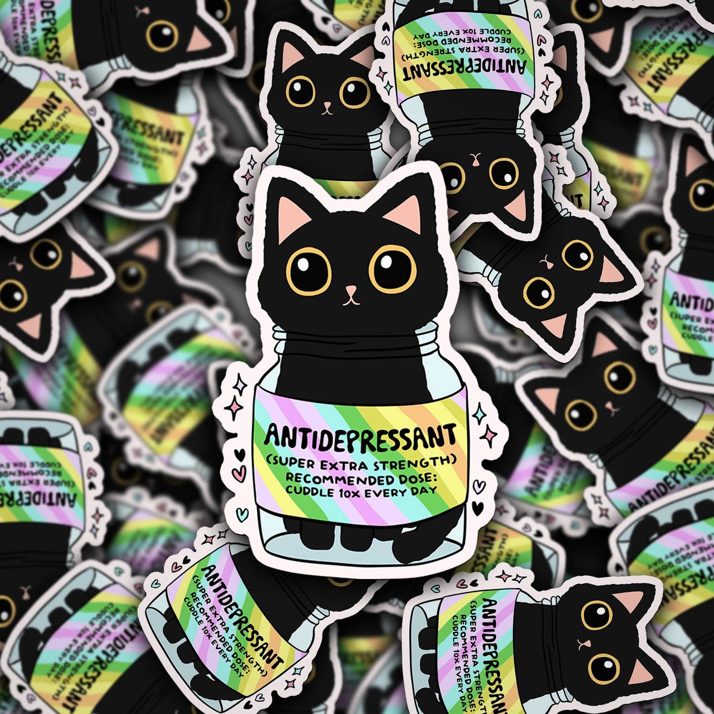 Vinyl Die Cut Decal Black Cat Antidepressant