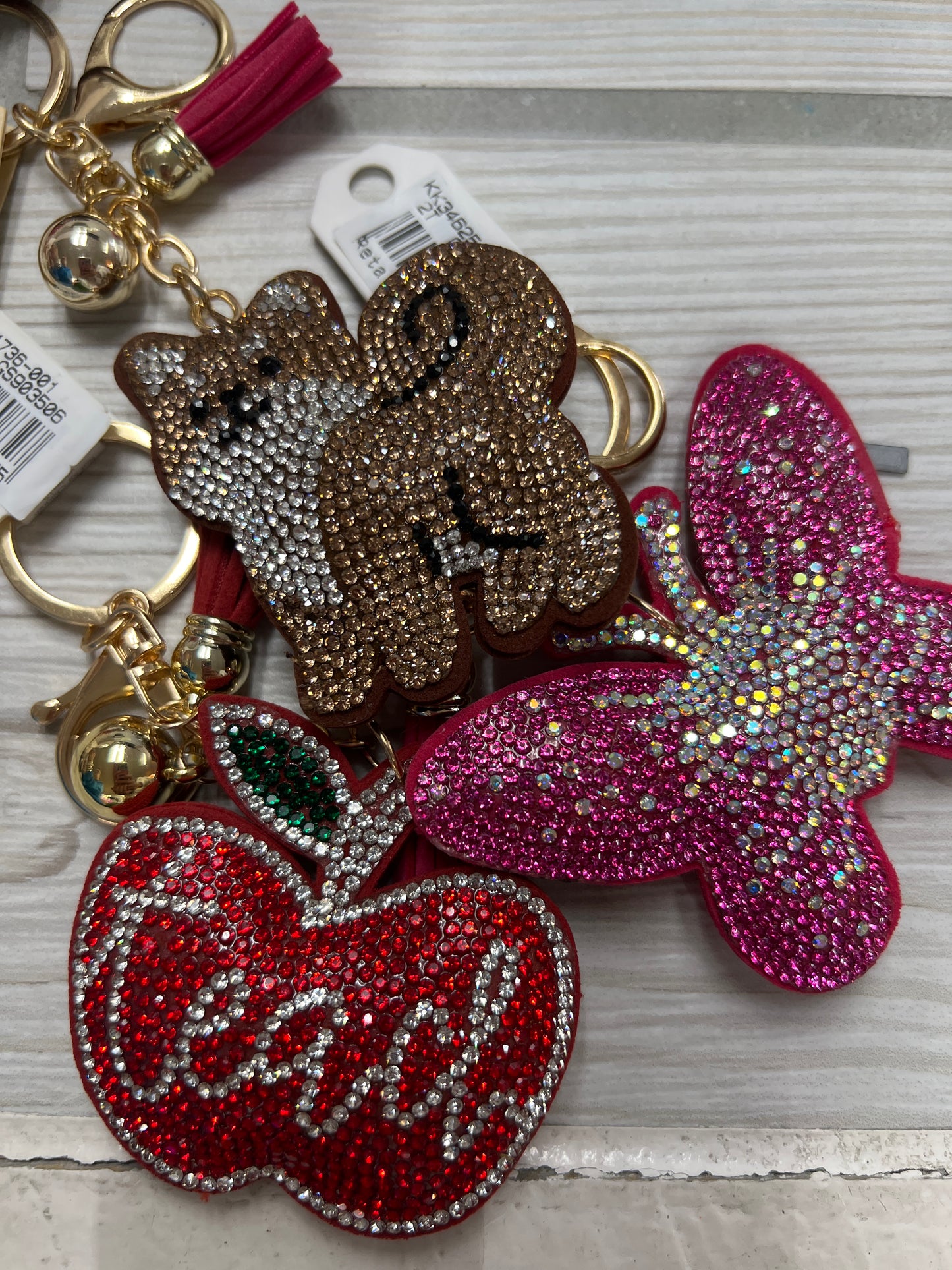 Rhinestone Puffed Vegan Leather Backed Keychain