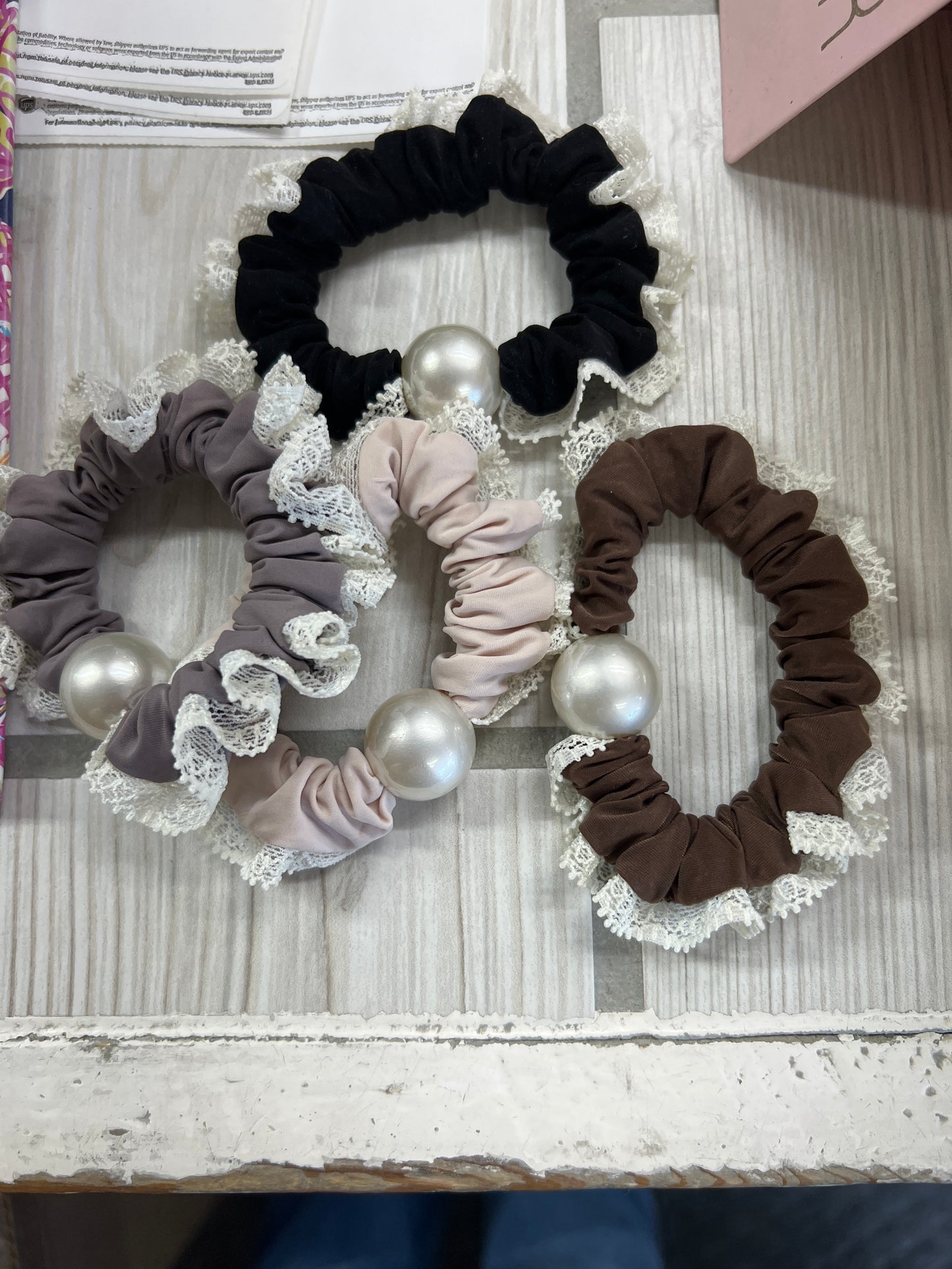 Large Pearl Lace Detail Hair scrunchie
