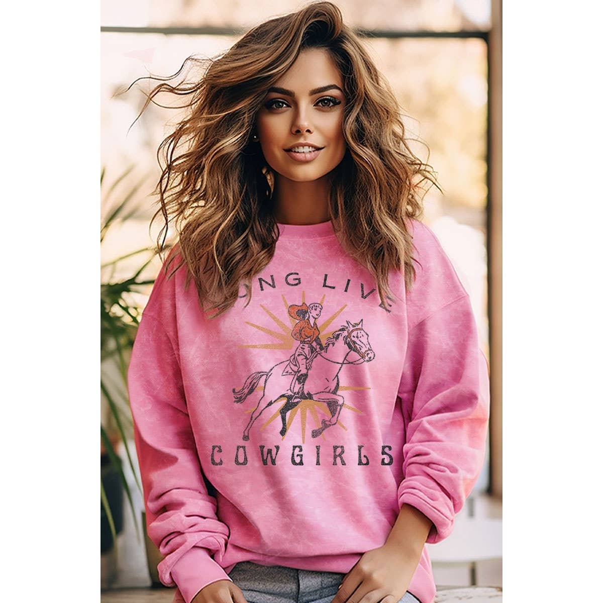 HRT&LUV LONG LIVE COWGIRLS MINERAL GRAPHIC SWEATWHIRT