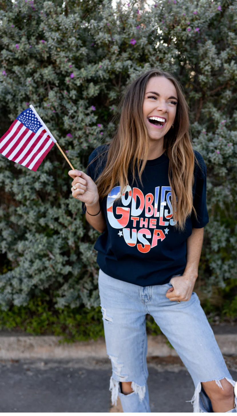 Graphic Tee – God Bless the USA - Short Sleeve Navy