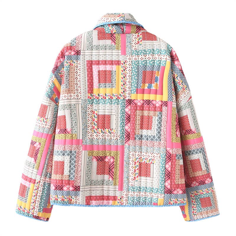 Colorful Paper-Print Edging Quilted Jacket