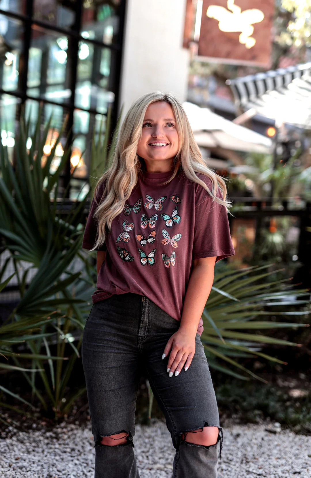 JLB-BUTTERFFLIES SS WINE ACID WASH