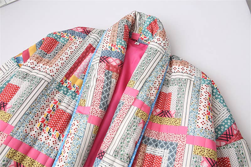 Colorful Paper-Print Edging Quilted Jacket