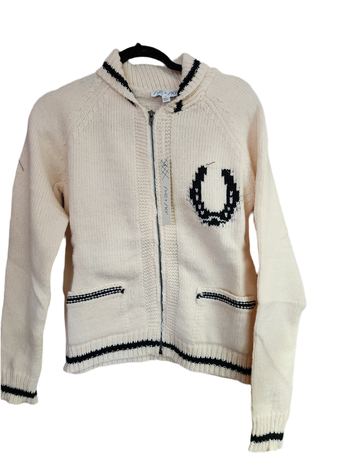 She+Sky SY9196 Long Sleeve Front Zip Horse Pattern Sweater Jacket