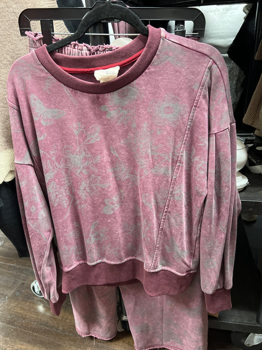 UMGEE K9126-T WINE LS FLORAL PRINT TOP