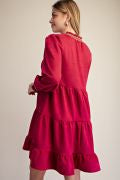 EASEL ED30170 BERRY TIERED FAUX SUEDE DRESS