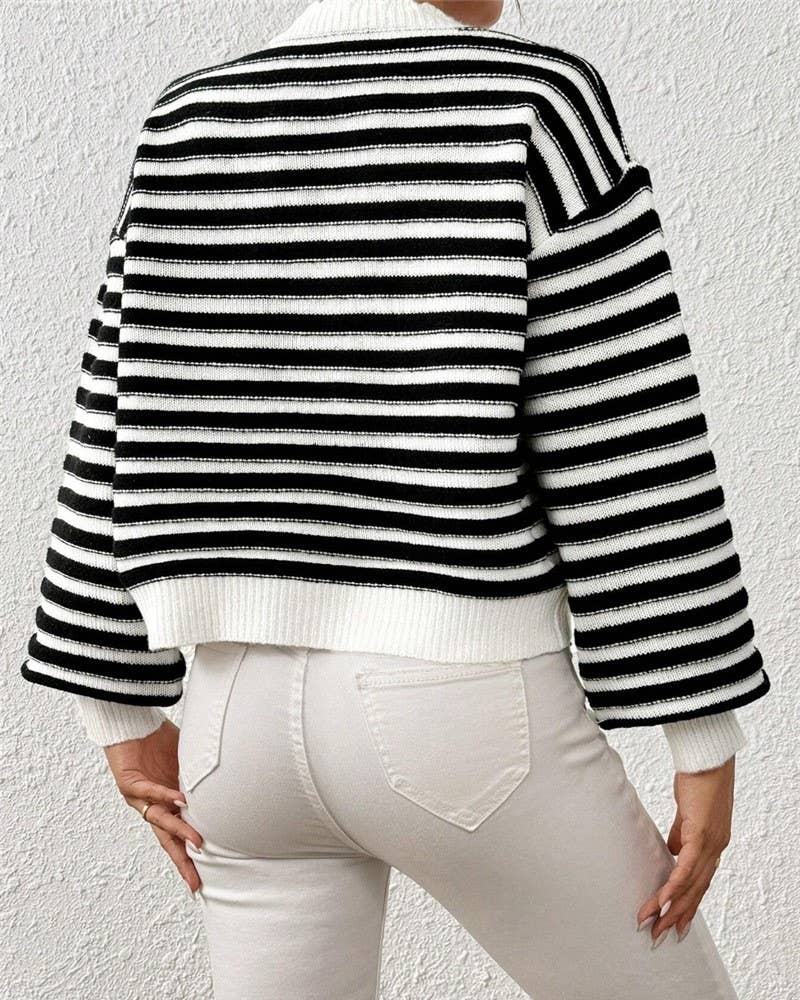 Rainbow Striped Balloon Sleeve Cardigan