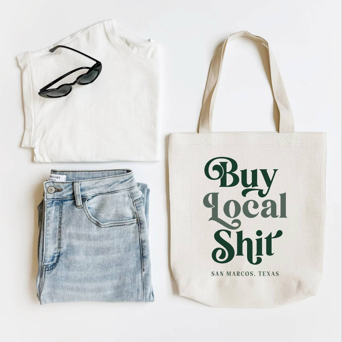 Retro Buy Local Shit Personalized Tote, Custom Tote, Green