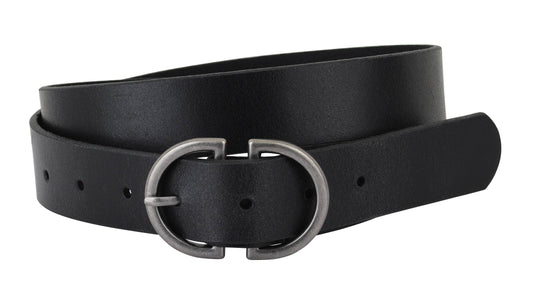 Silver Double D-Ring Buckle Leather Belt