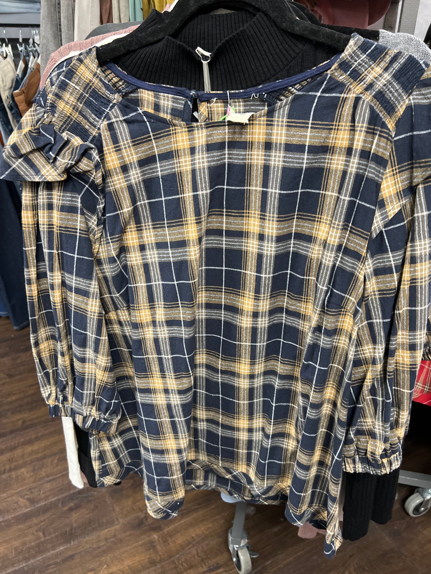 UMGEE K8970 PLAID 3/4 PUFF SLEEVE TOP