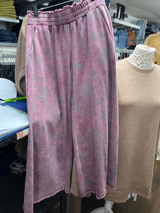 UMGEE K9126-P WINE WIDE LEG FLORAL PRINT PANT