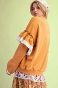 Easel ST100201 CAMEL LONGSLEEVE RUFFLE DETAILING TERRY SWEATSHIRT
