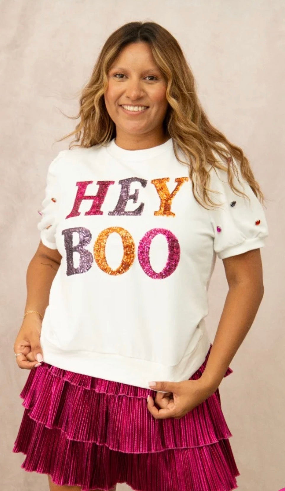 Grace + Emma Sequin Hey Boo Puff Sleeve