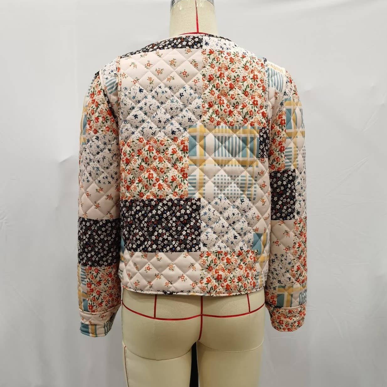 Floral Color Blocks Print Quilted Jacket