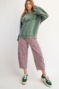 EASEL ET27372 JUNIPER GREEN LOVE EMBO MONKEY WASHED TERRY PULLOVER