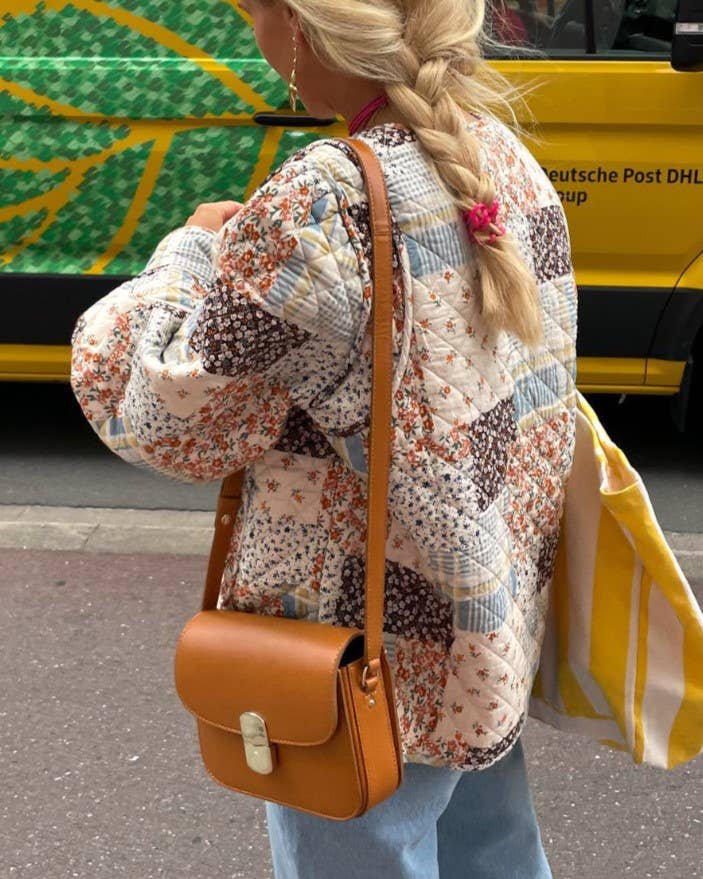 Floral Color Blocks Print Quilted Jacket