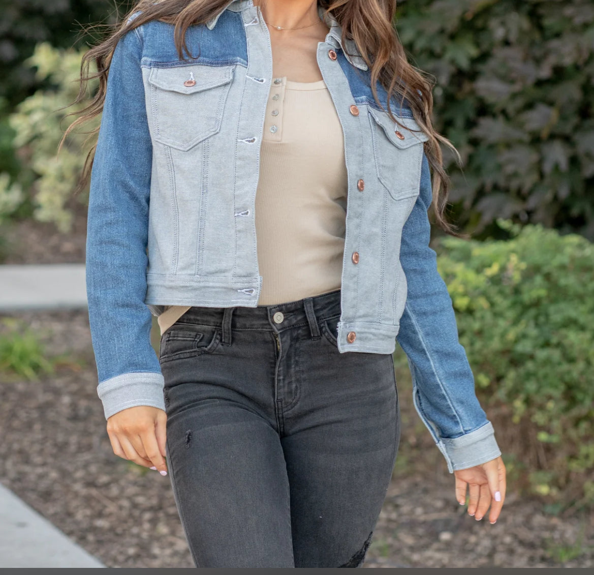 JB 7821 COLOR BLOCK DENIM JACKET