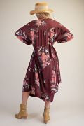 EASEL ED30167 BROWN FLORAL PRINTED RAYON GAUZE DRESS