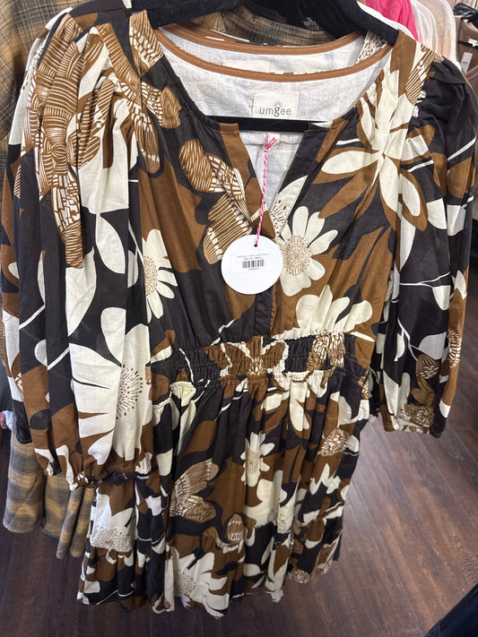 UMGEE K8951 FLORAL ELASTIC WAIST 3/4 SLEEVE DRESS