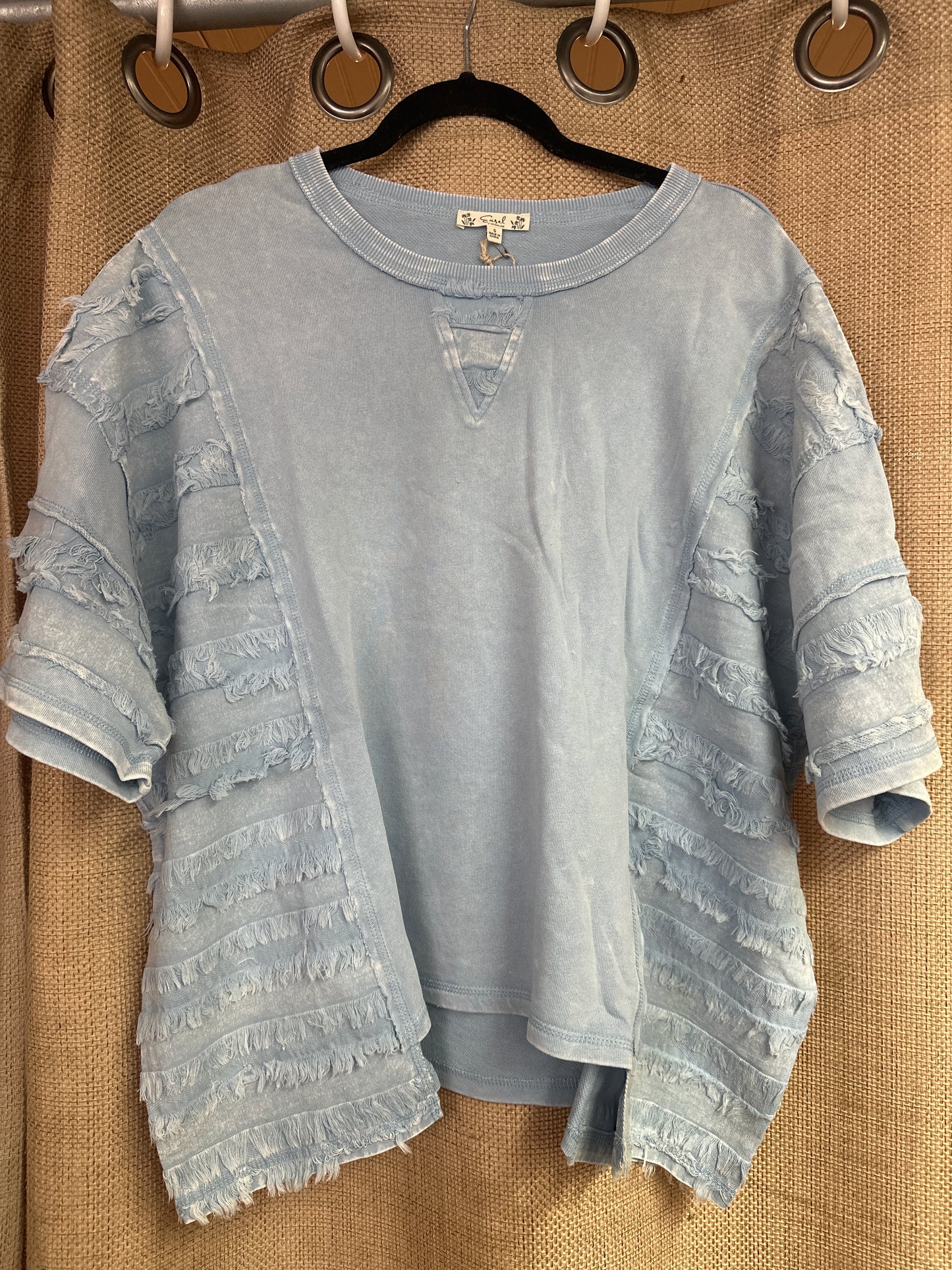 ET72057 Sky Blue Short Fray Contrast with Washed Terry