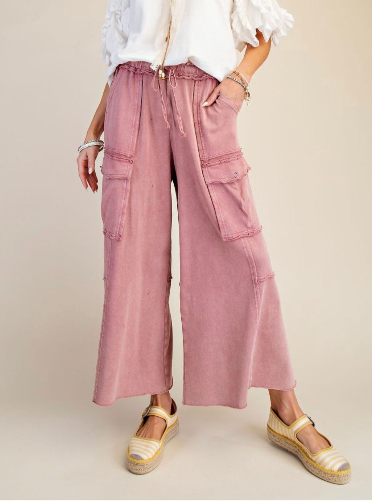 EASEL EB40795 Mineral Wash Wide Leg Pant