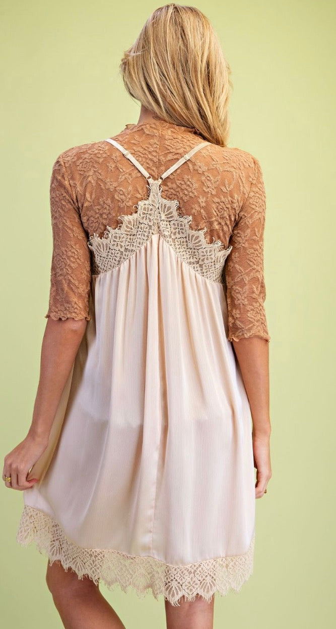 Easel SD300132 BEIGE LACE HEM CAMI SATIN SLIP DRESS