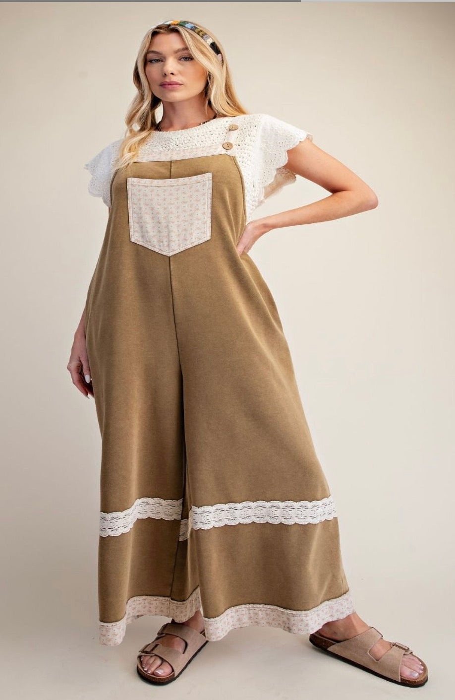EASEL EB58094 Mineral Wash Terry Overall Pants