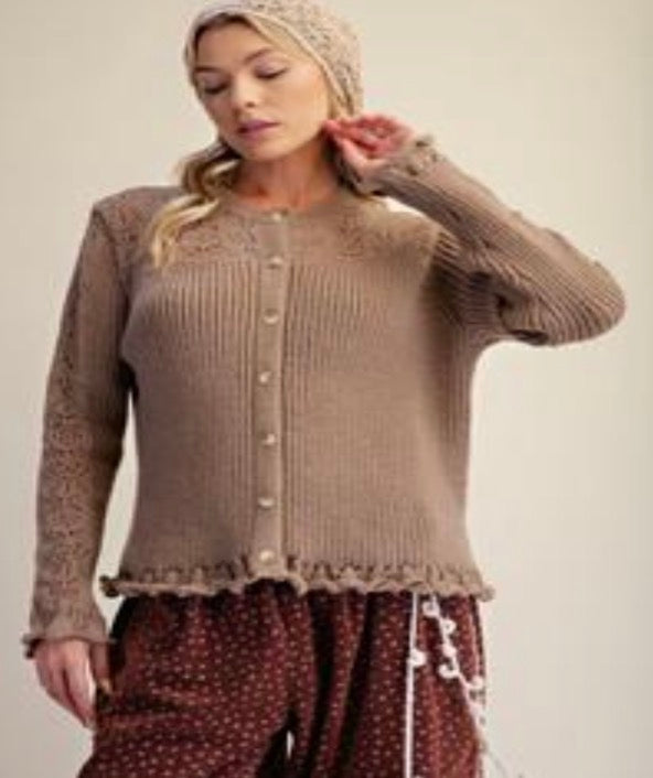 Easel ET19114 MOCHA KNITTED SWEATER CARDIGAN