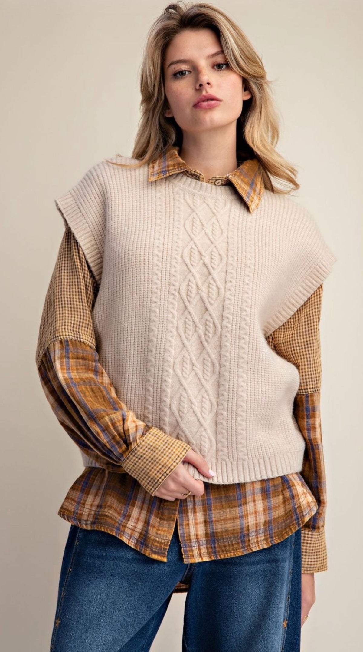 EASEL ET19088 KHAKI KNITTED SWEATER VEST