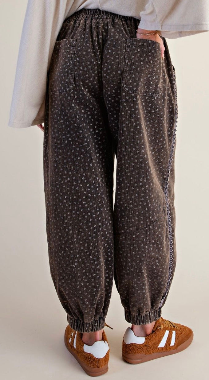 Easel EB58171 ASH MOCHA PRINTED CORDUROY PANTS
