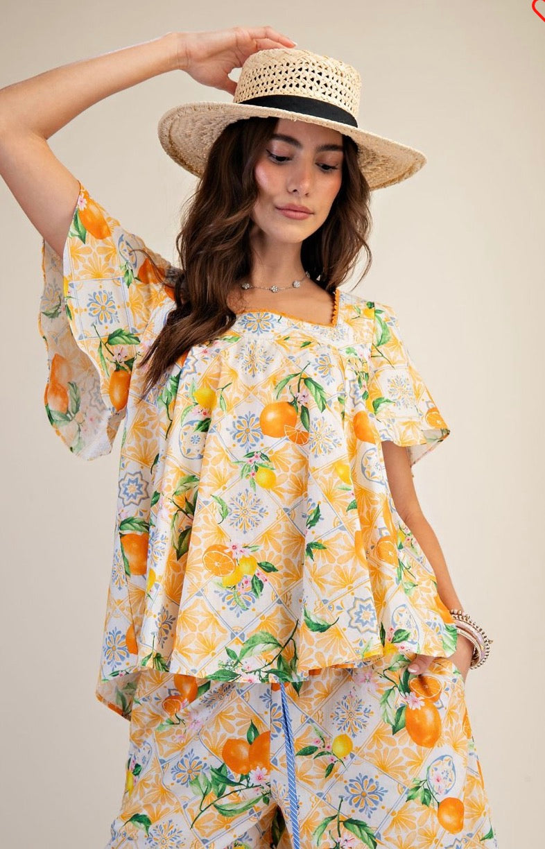 ET28962 Double wing slvs printed blouse