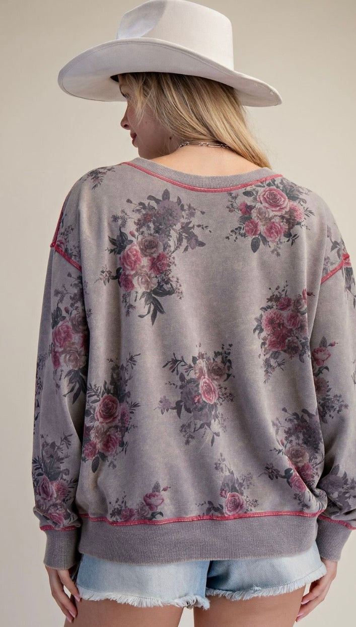 Easel ET29613X ASH SIGNATURE PRINT WASHED TERRY PULLOVER