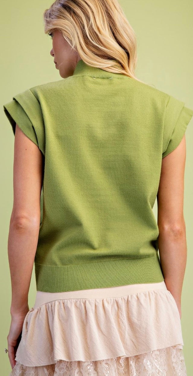 Easel ST100314 MATCHA CAP SLVS KNITTED SWEATER TOP
