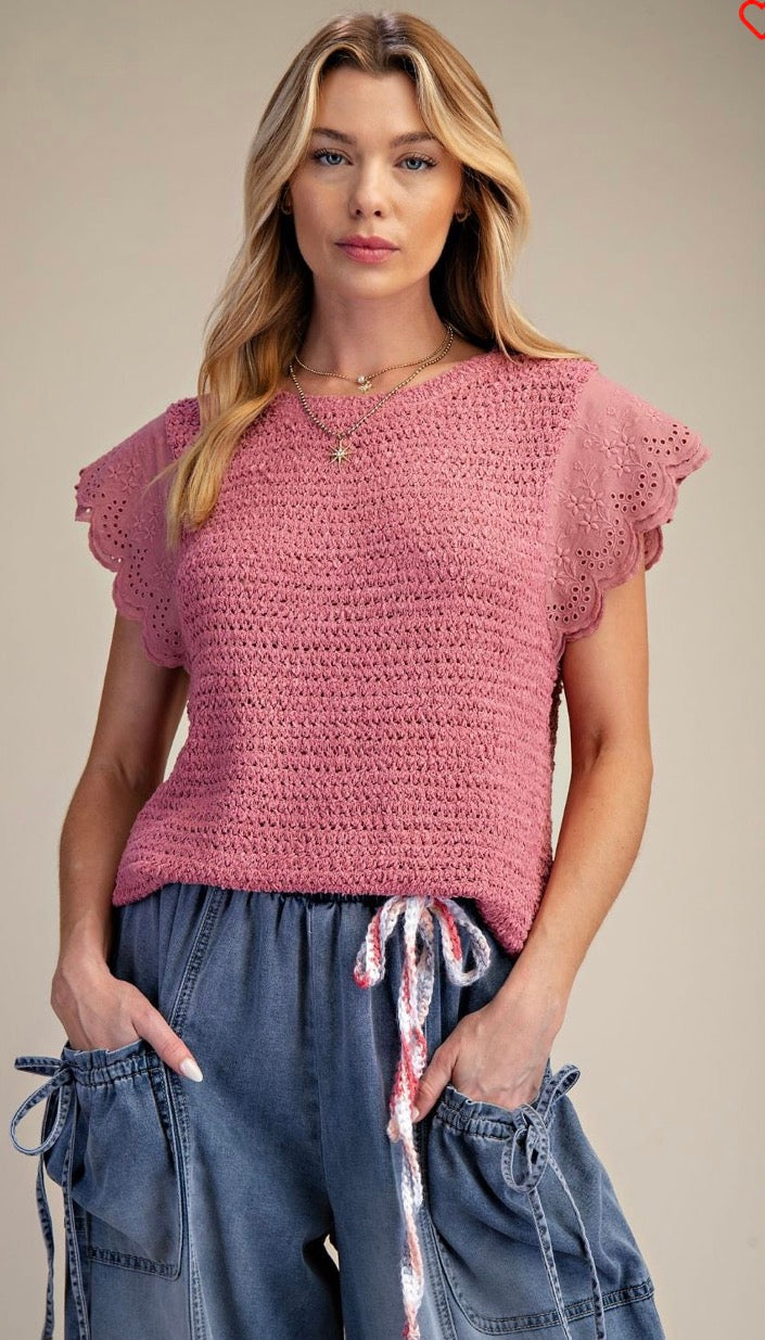 ET 19016 Lipstick Pink Wing Slvs Knitted Sweater