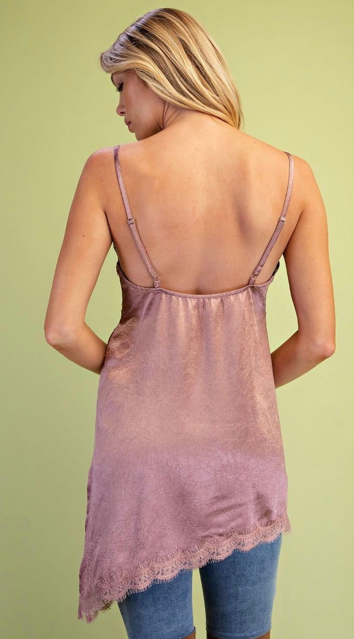 Easel SD300118 MAUVE LACE HEM SHINY SLIP DRESS