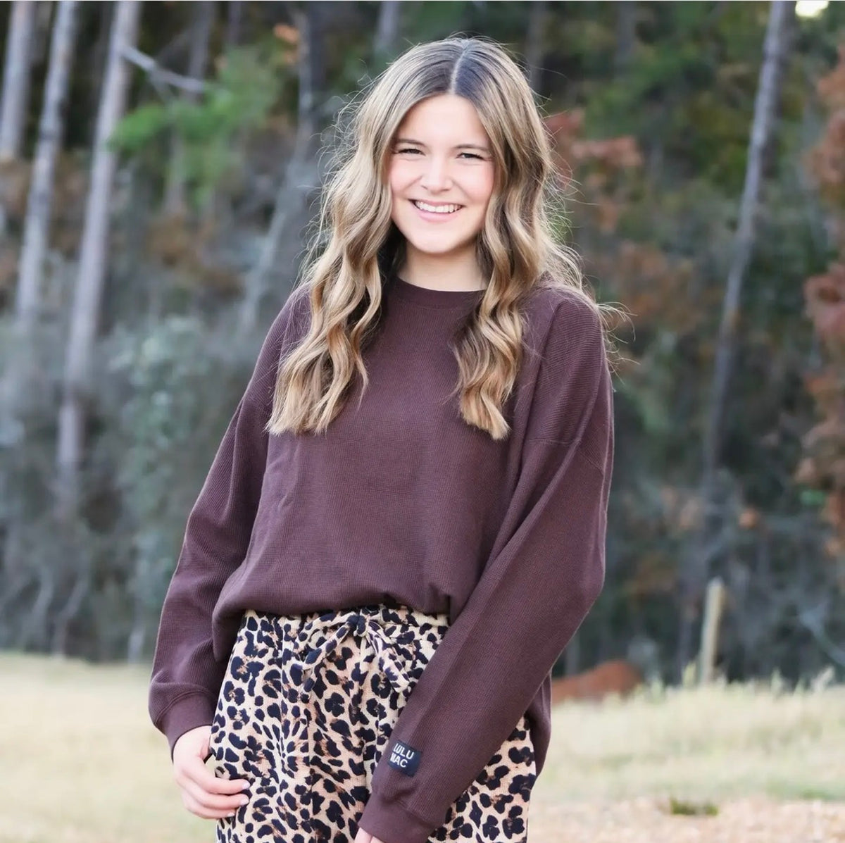 LULU MAC Brown Waffle Longsleeve Top