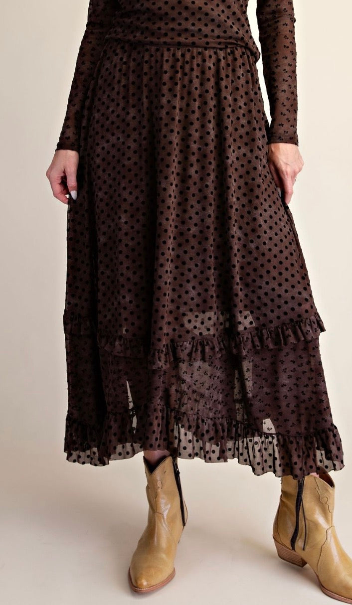 Easel EB58197 Espresso POLKA DOTS MESH MAXI SKIRT