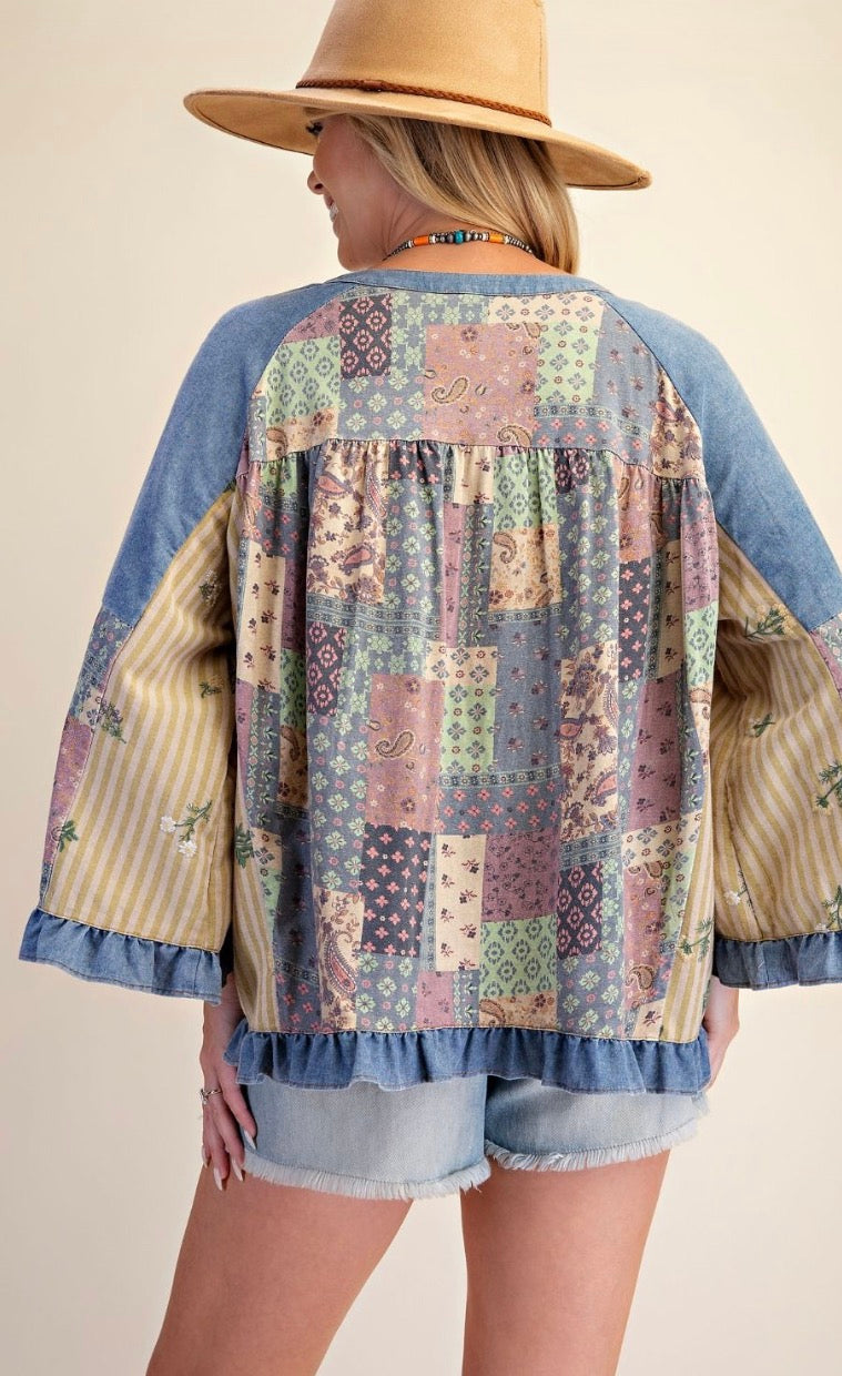 Easel ET30362X PATCHWORK WASHED TUNIC