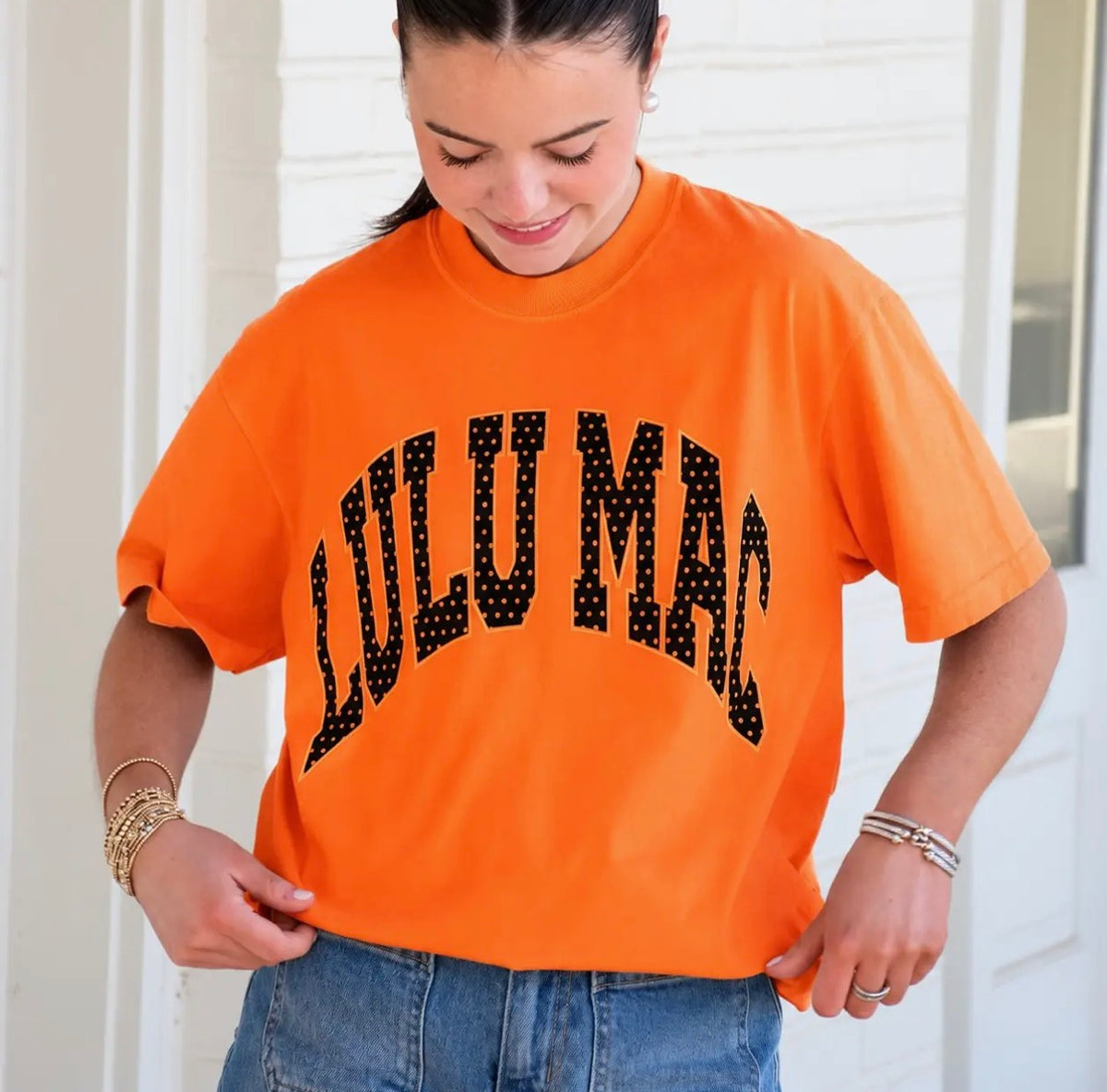 LULU MAC Polka Dot Adult Burnt Orange Comfort Colors Tee