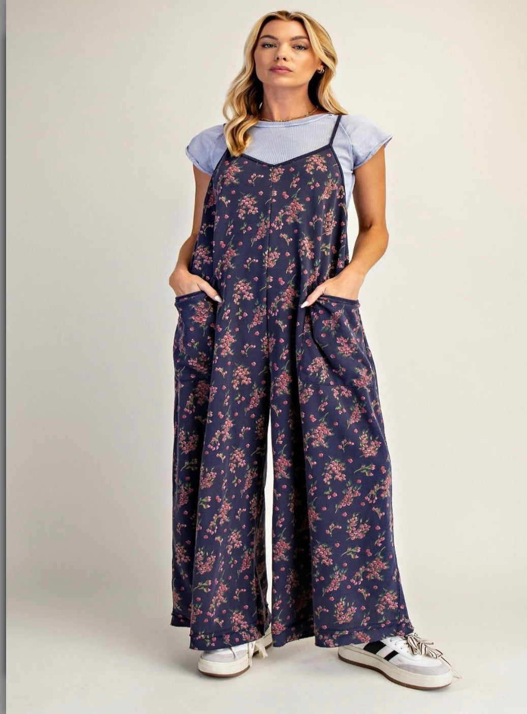 EASEL EB57899 Floral print Mineral Wash Jumpsuit