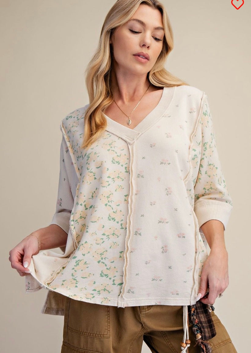 ET72033 Natural Short Slvs Print Mix Mineral Wash