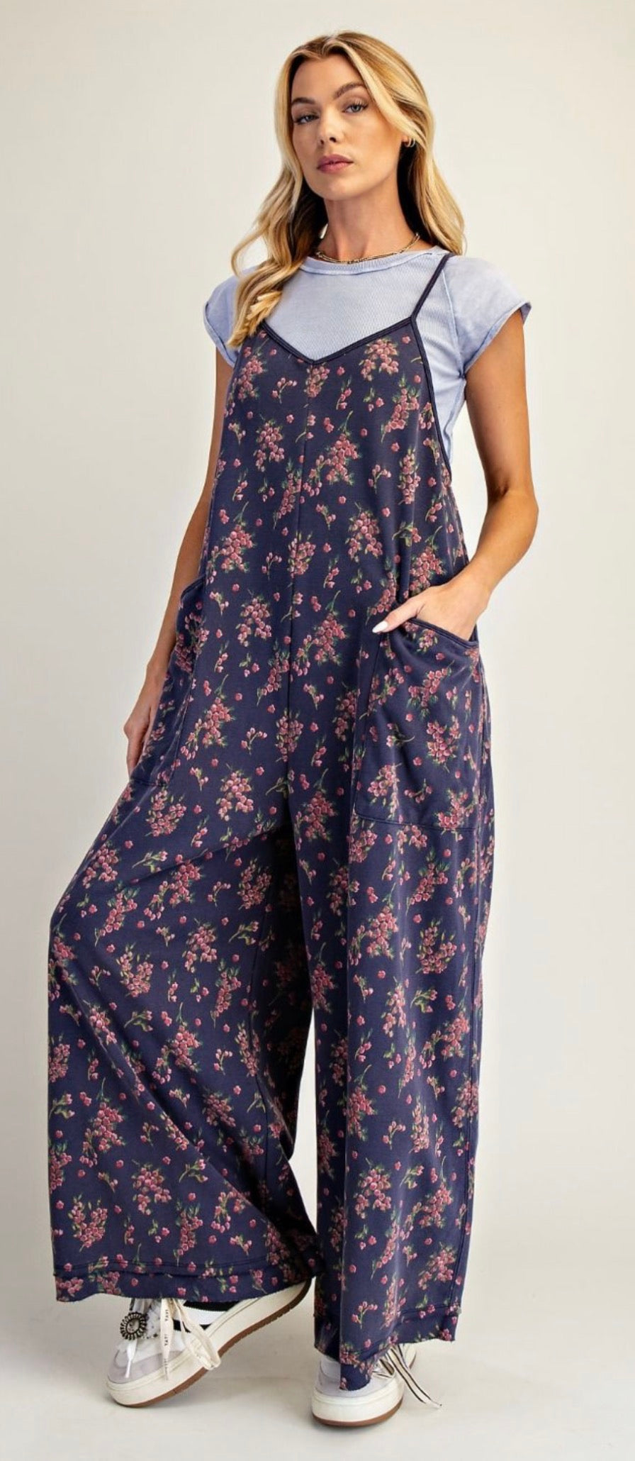 EASEL EB57899 Floral print Mineral Wash Jumpsuit