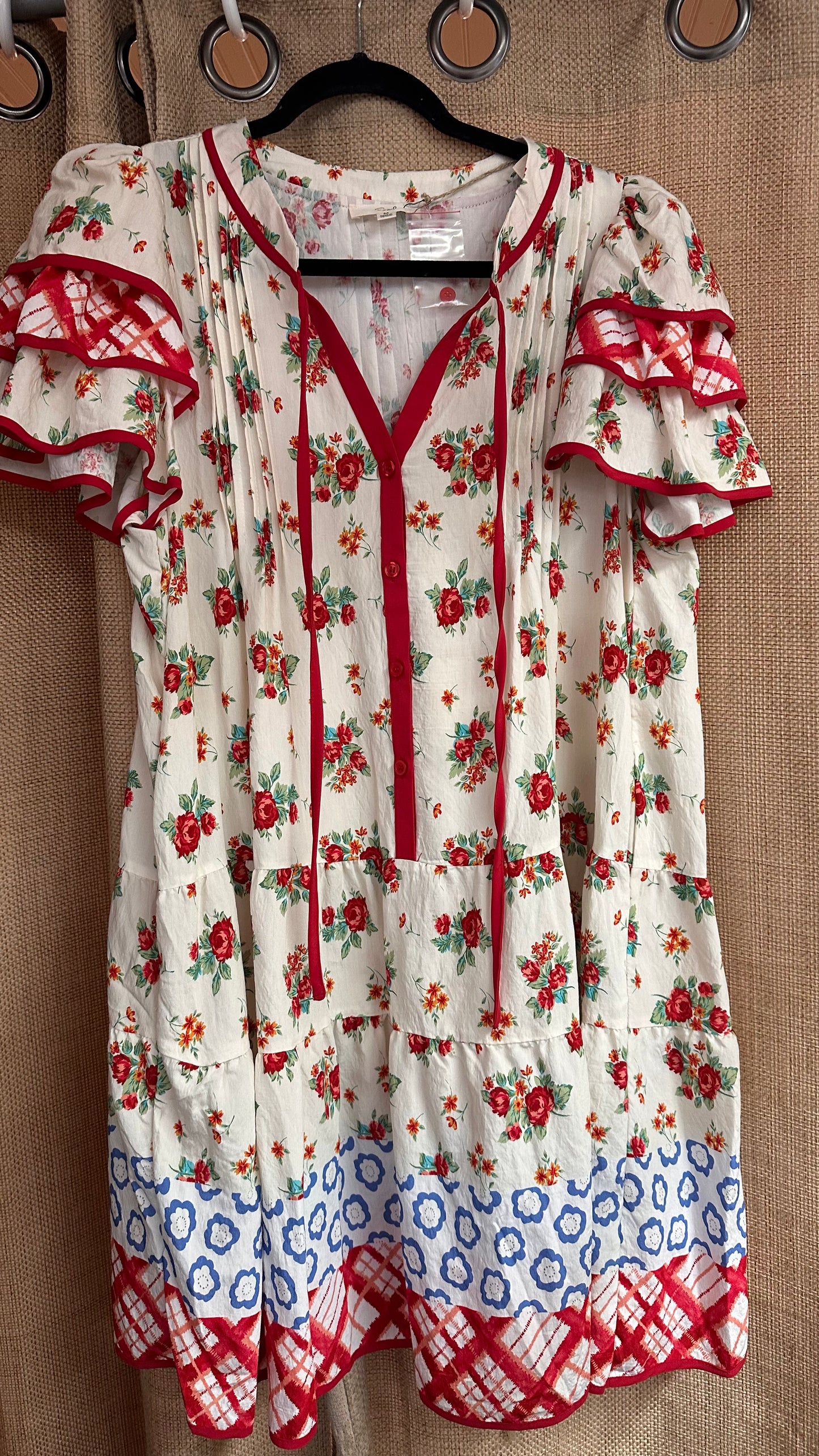 ED79095 Wing Slvs Printed Rayon Dress