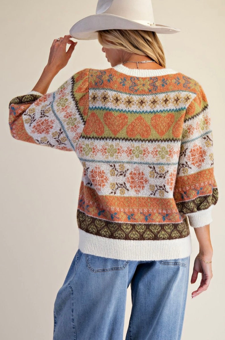 Easel ET30438 IVORY MULTI COLOR KNITTED SWEATER