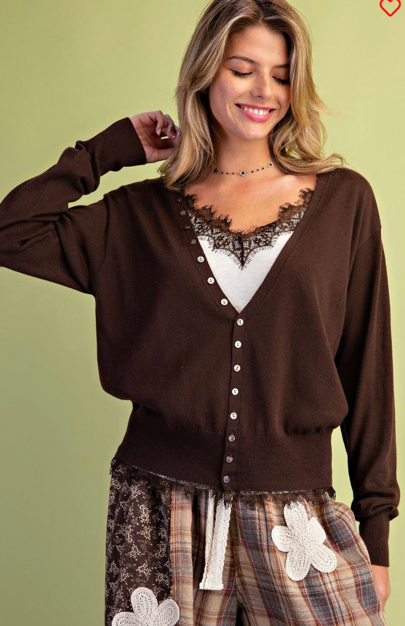 Easel ST200015 Brown BUTTON DOWN KNITTED CARDIGAN