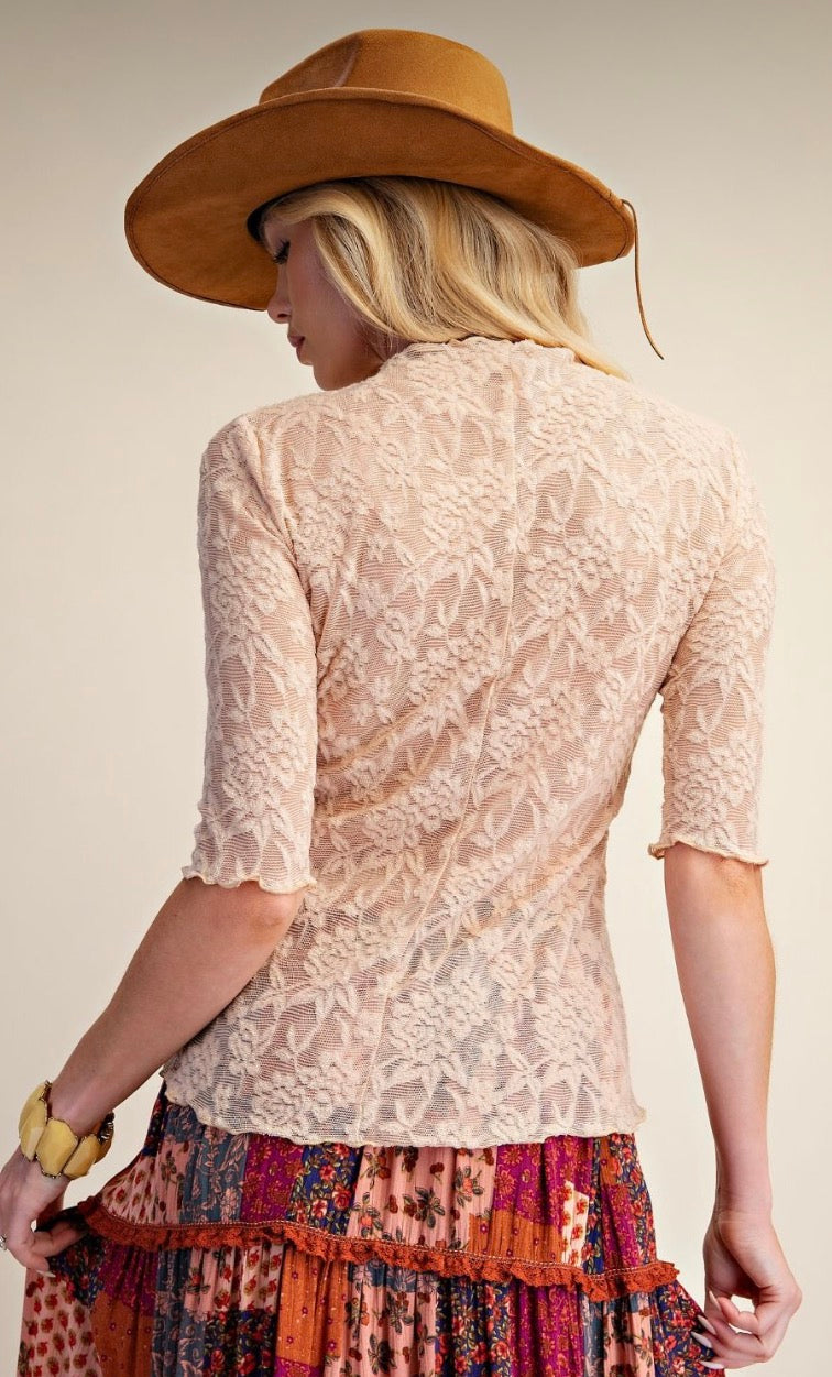 Easel ET71860BX NATURAL TEXTURED LACE FITTED TOP
